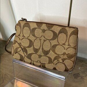 Coach Tan and Brown Signature Wristlet